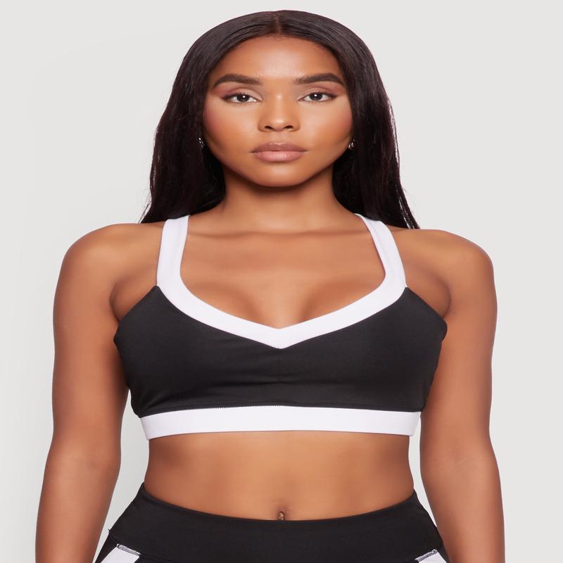 Contrast Trim Cross Back Sports Bra