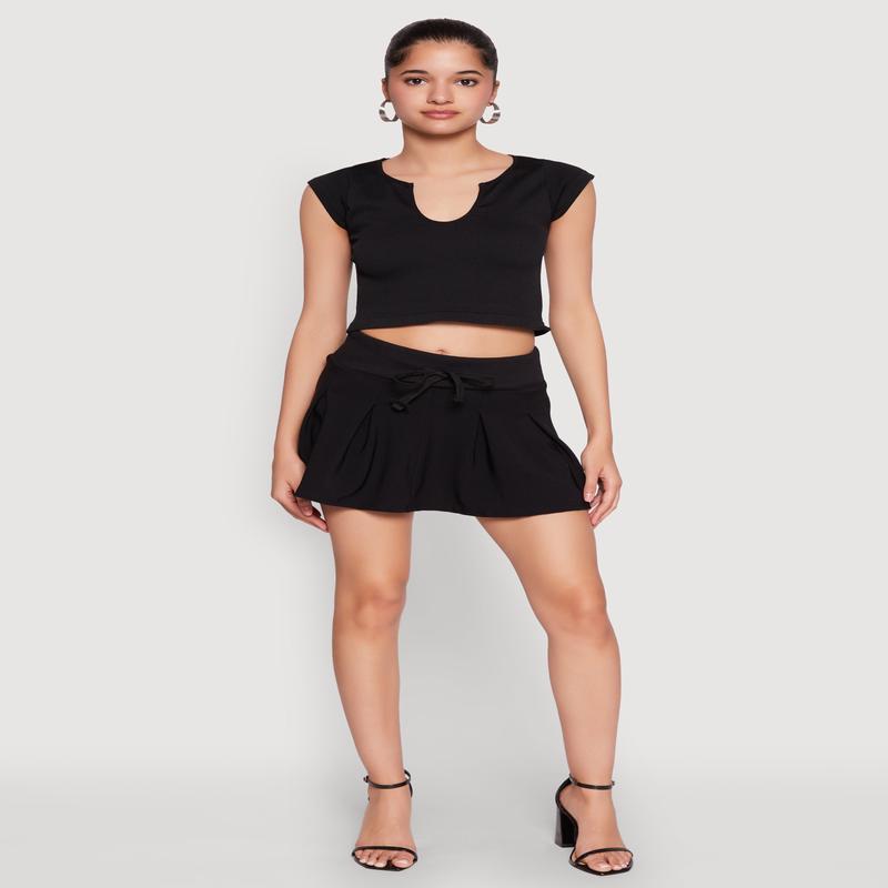 Drawstring Pleated Skirt