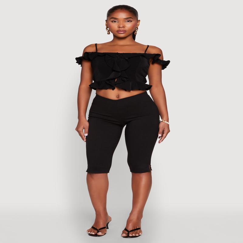 Iris Ruffled Cold Shoulder Crop Top