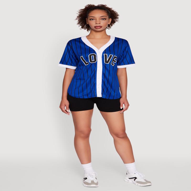 Trendy Striped Love Graphic Baseball Jersey