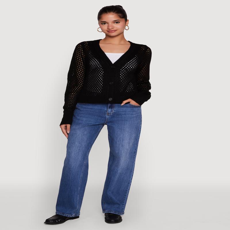 Chic Crochet Long Sleeve Button Front Cardigan