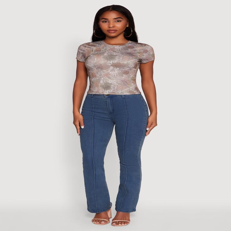 Leaf Print Crew Neck T-Shirt