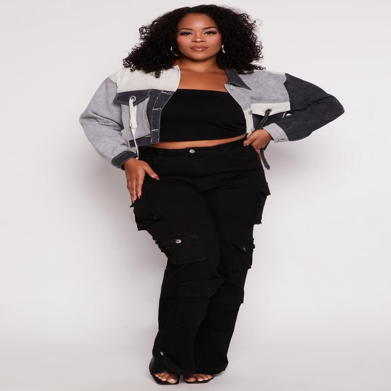 Plus Size Daisy High Waist Wide Leg Cargo Jeans