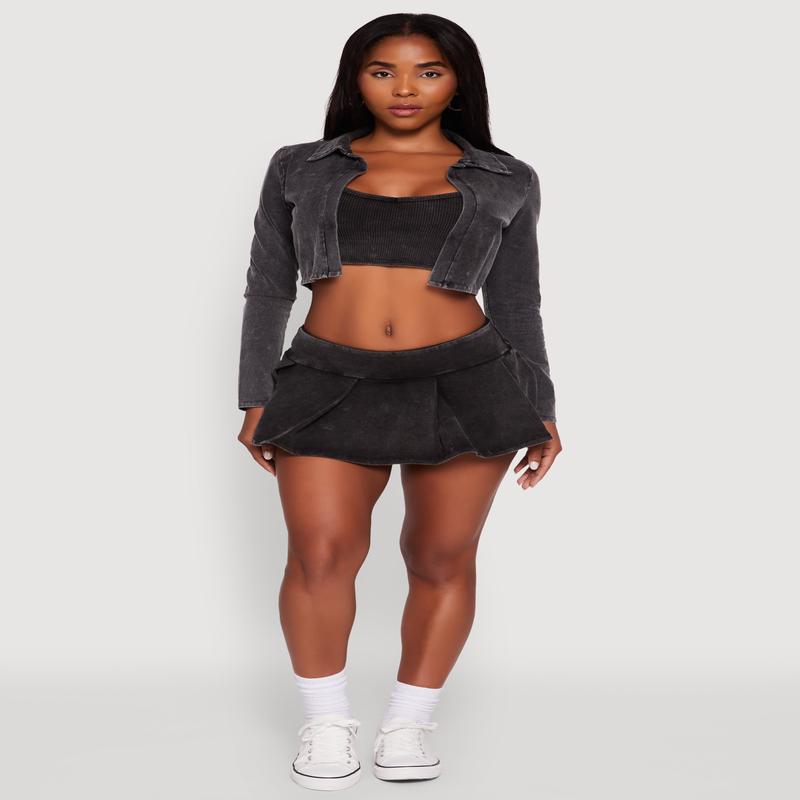 Trendy Acid Wash Pleated Micro Skort