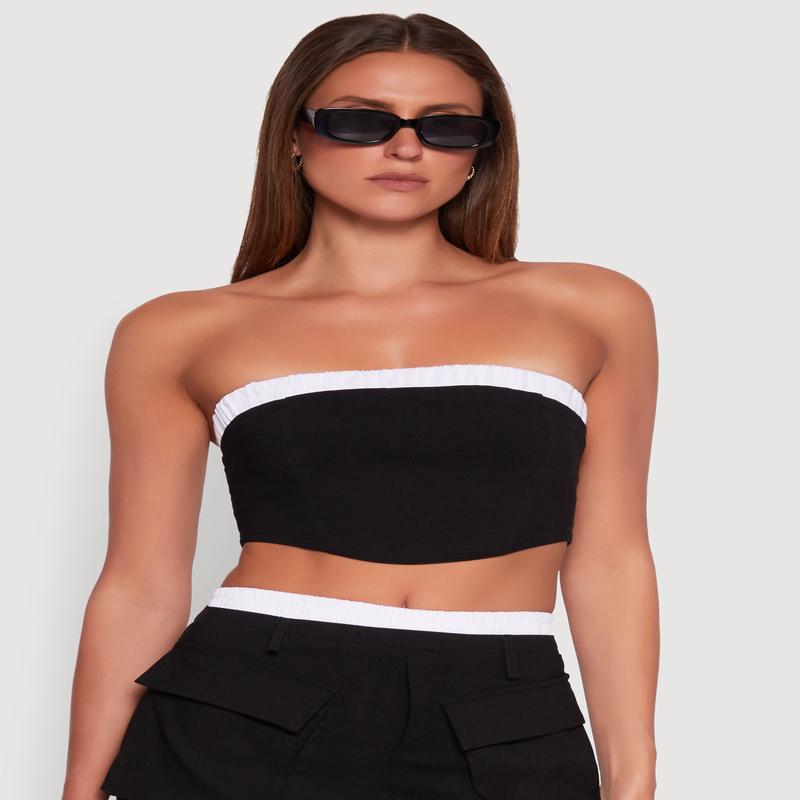 Contrast Trim Zip Back Crop Top