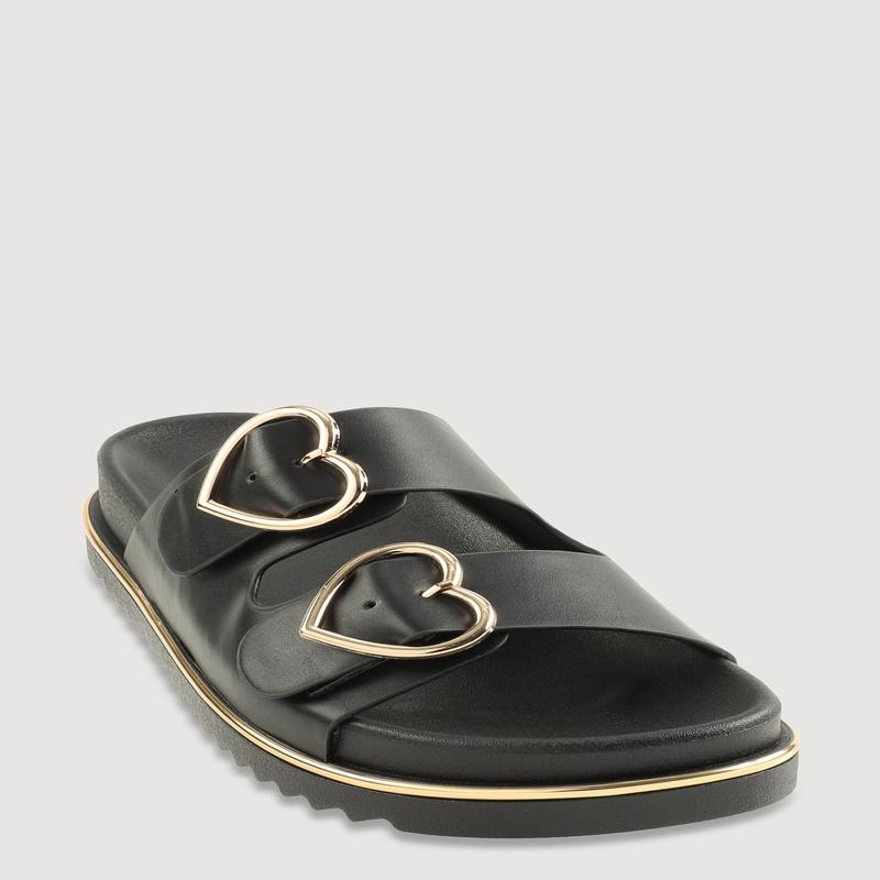 Heart Buckle Double Band Footbed Sandals