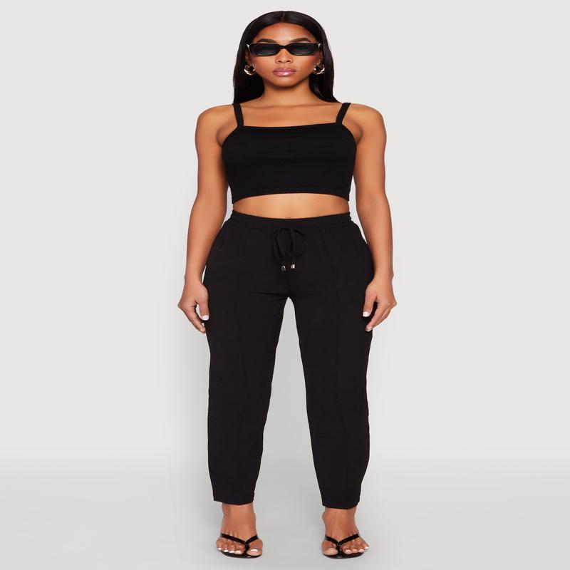 Airy Drawstring Waist Pintuck Pants