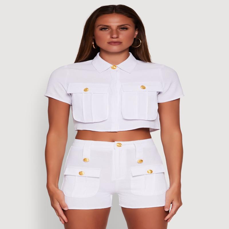 Airy Cargo Pocket Button Front Shirt