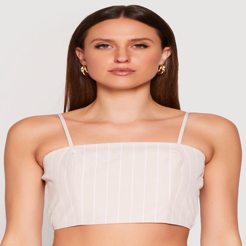 Almost Famous Pinstripe Poplin Smocked Back Cami