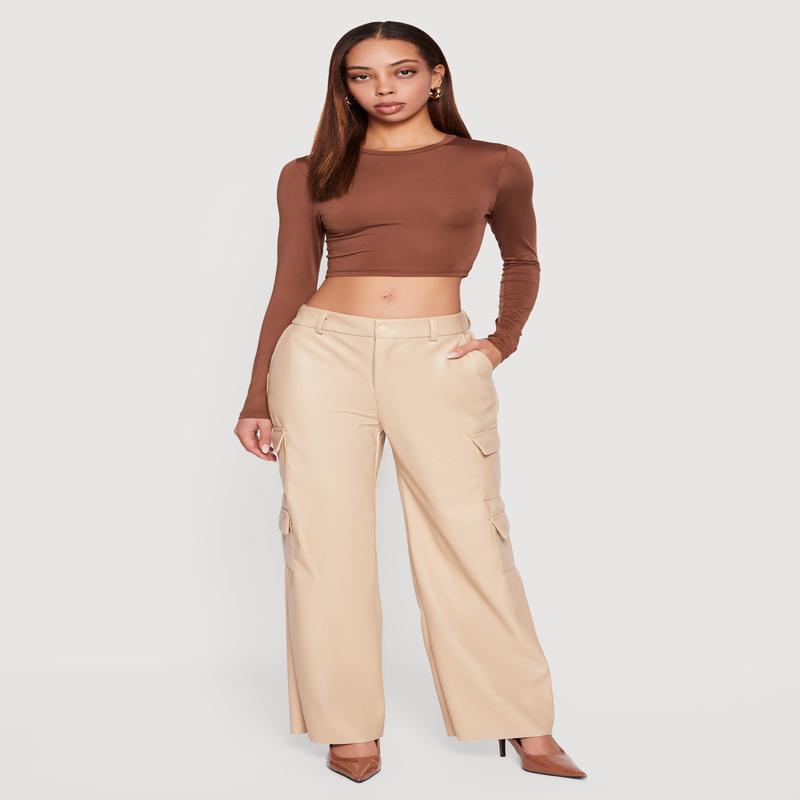 Faux Leather Straight Leg Utility Pants