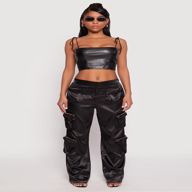 Satin Zip Cargo Pants