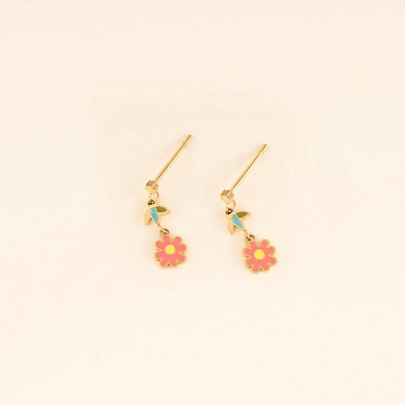 Coral Drop Flower Stud Earrings