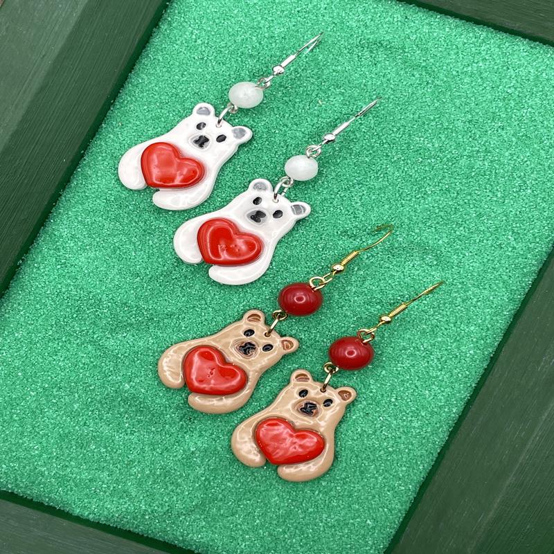 Holiday Lovie Bear with Heart Earrings