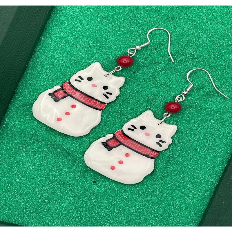 Holiday Snowy Cat Earrings