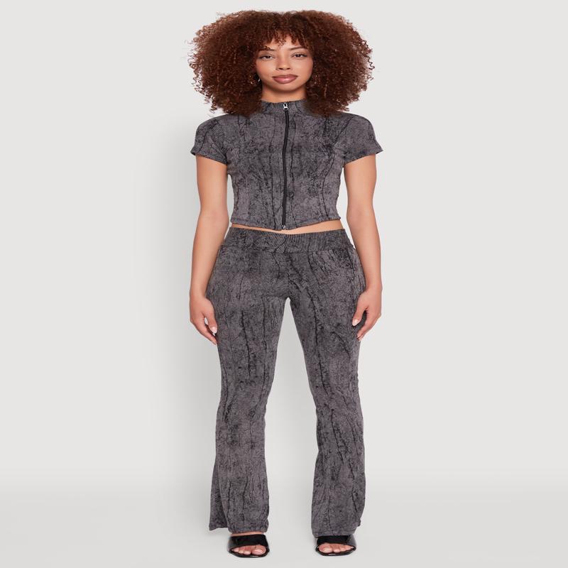 Mineral Wash Pintuck Flared Pants