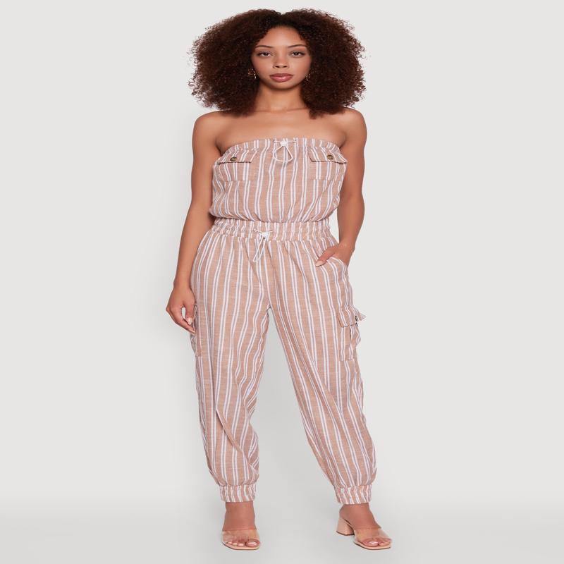 Stylish Striped Utility Jumpsuit with Drawstring Waist