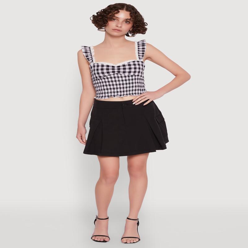 Trendy High Waisted Pleated Skort with Cargo Pockets