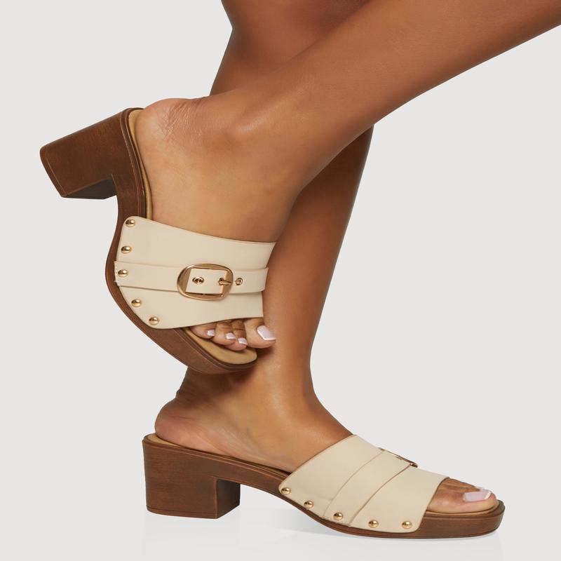 Buckle Detail Single Band Platform Heels