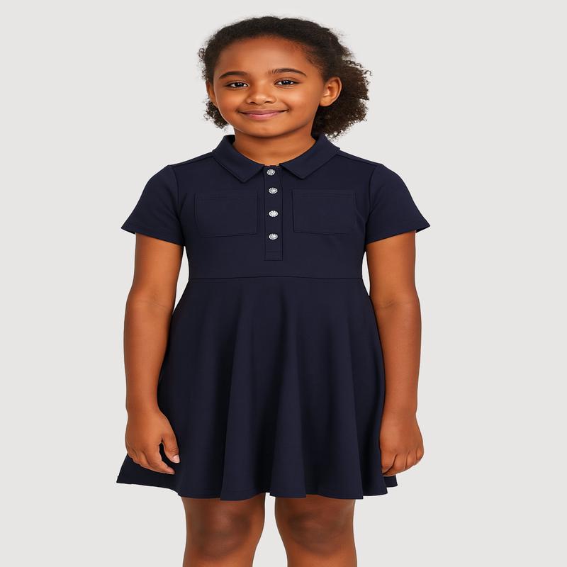 French Toast Girls 7-14 Rhinestone Buttons Midi Polo Dress