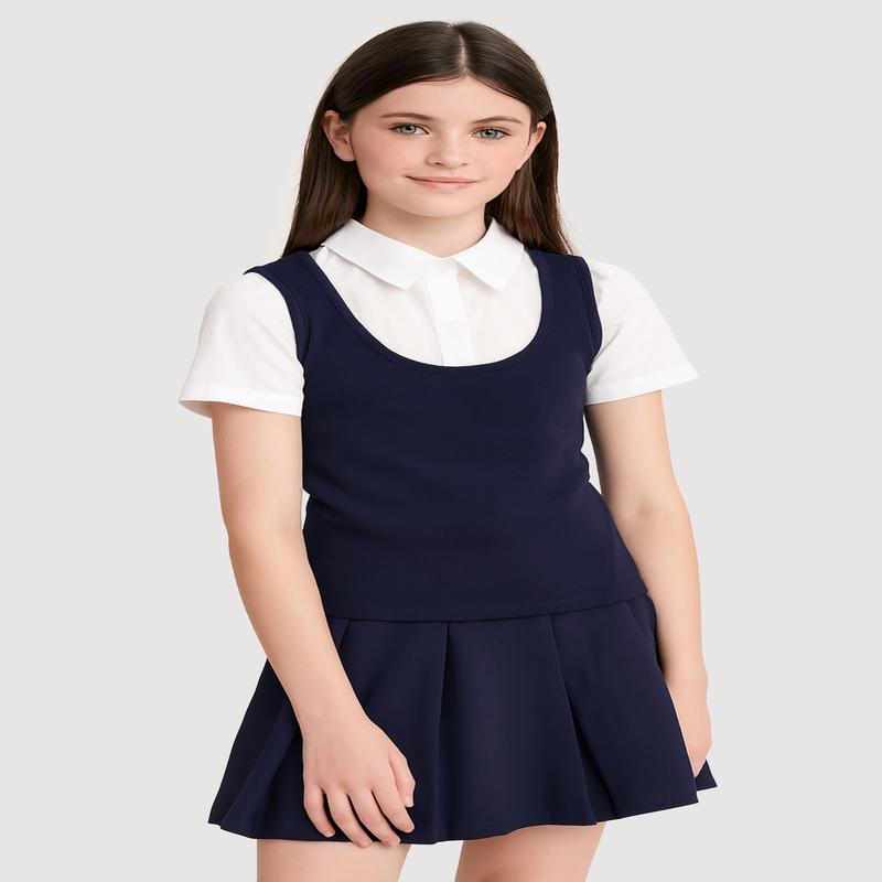 French Toast Girls 7-14 Short Sleeve Pleated Jumper