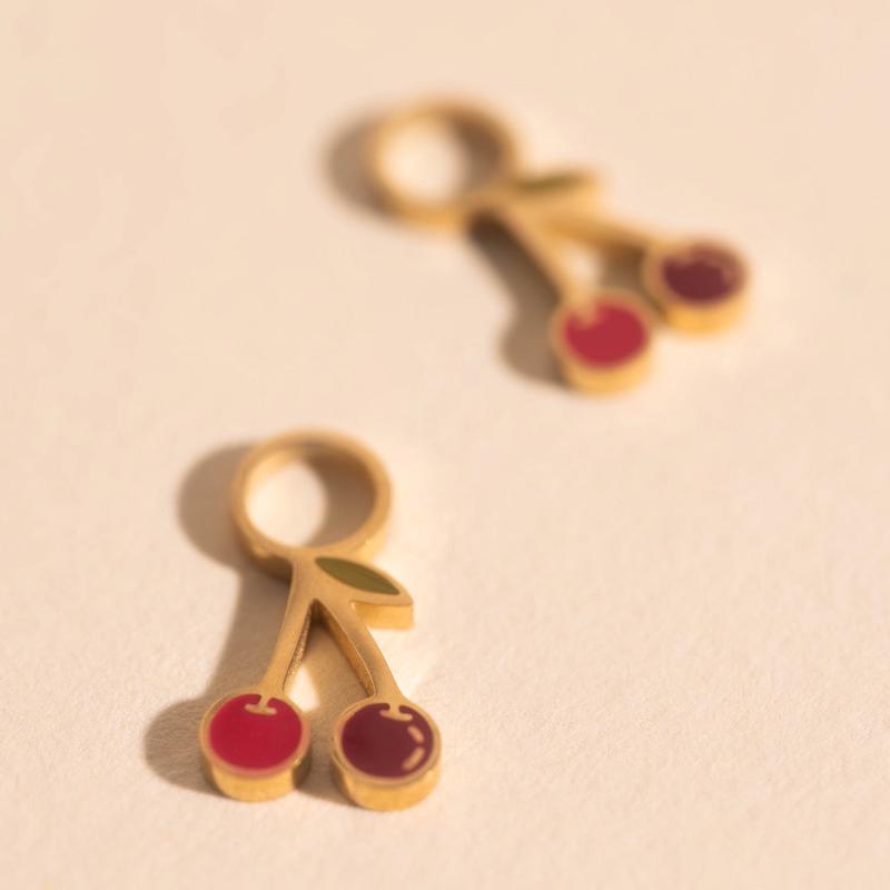 Mini Cherry Huggie Hoop Charms