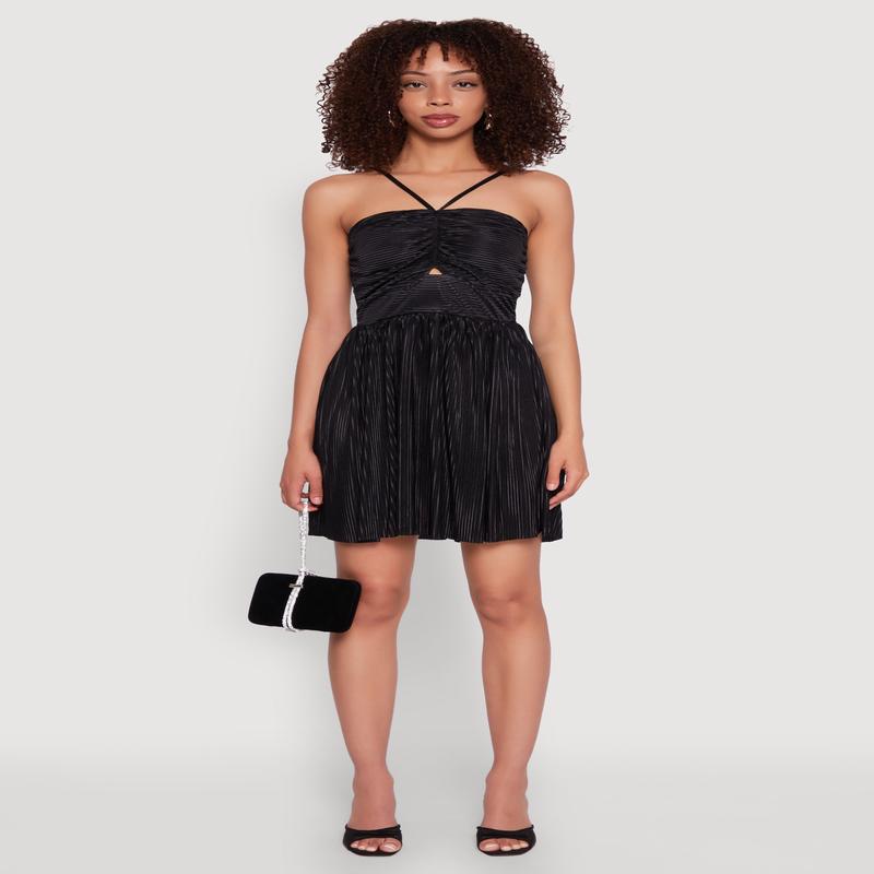 Plisse Keyhole Skater Dress