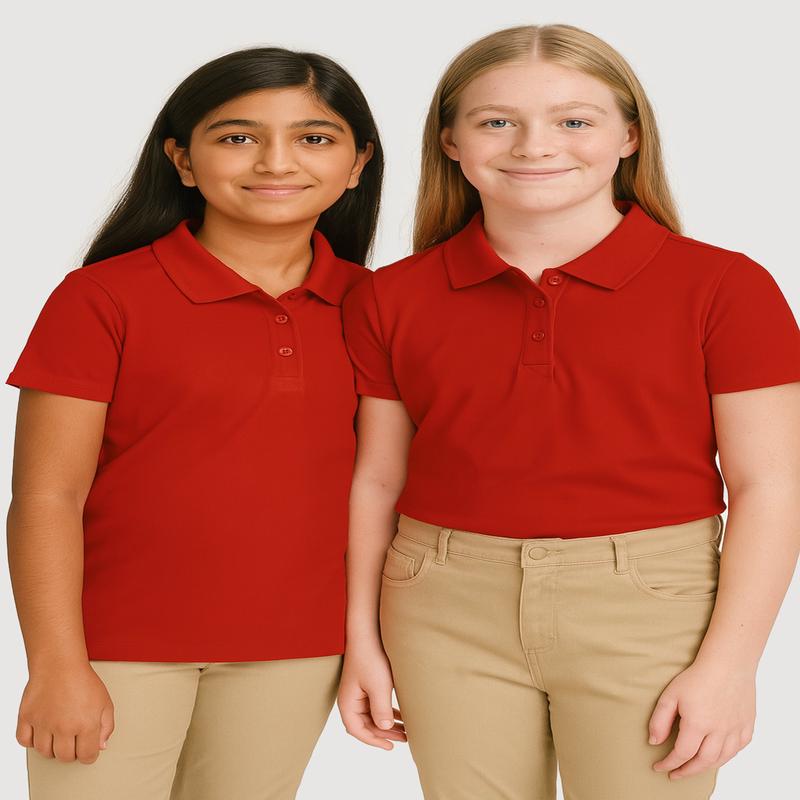 Girls 7-14 Solid Short Sleeve Polo Shirts 2 Pack