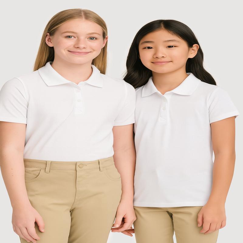 Girls Solid Uniform Polo Shirts 2-Pack