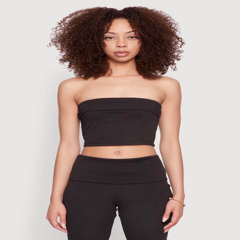 Haute Monde Cropped Fold Over Tube Top