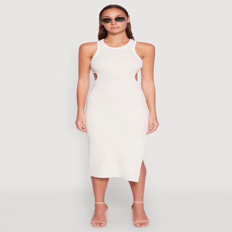Striped Cut Out Midi Tank Dress