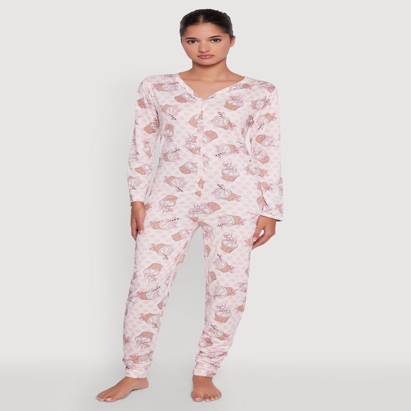 Polka Dot Cupcake Print Pajama Onesie