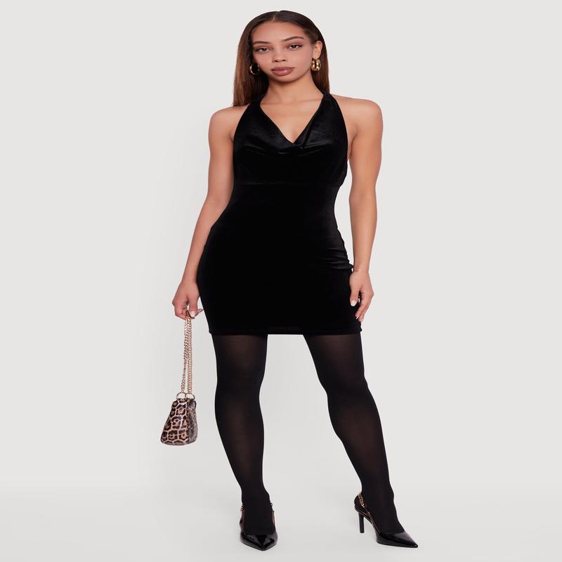 Velvet Halter Neck Mini Dress