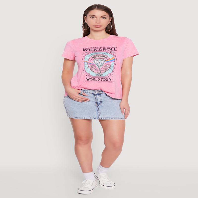Acid Wash Graphic Rock and Roll Fearless Tour T-Shirt