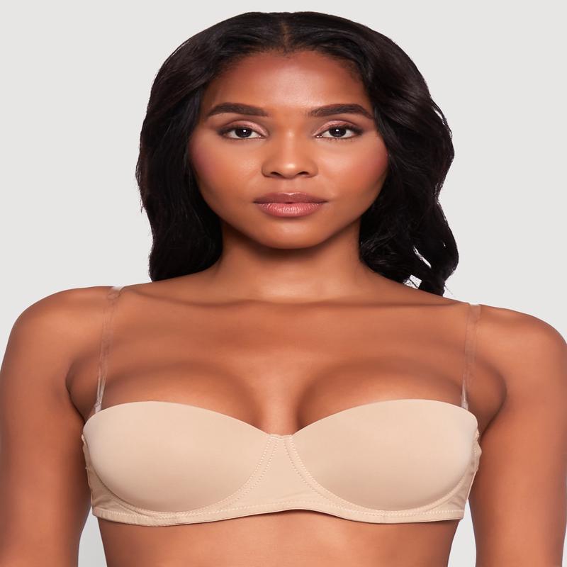 Stylish Padded Push Up Balconette Bra with Clear Back Straps