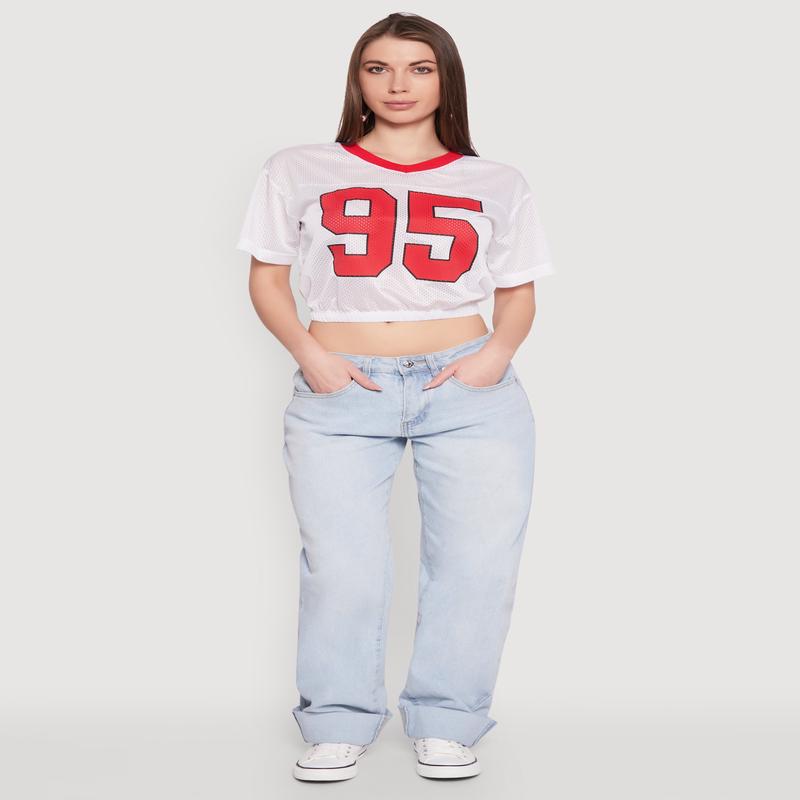 Almost Famous Graphic Jersey Mesh Crop Top