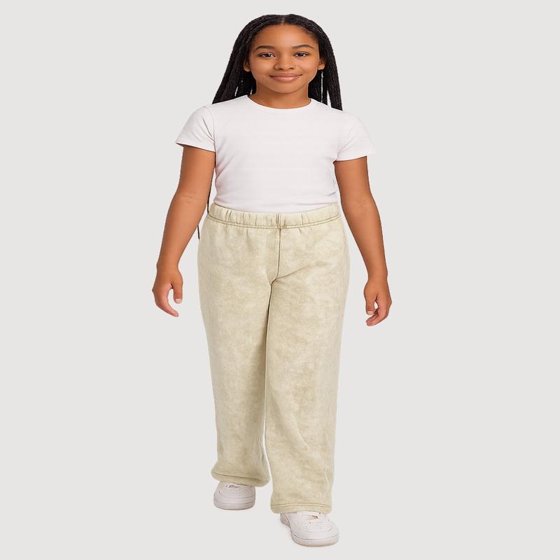 Girls French Terry Acid Wash Wide Leg Sweatpants