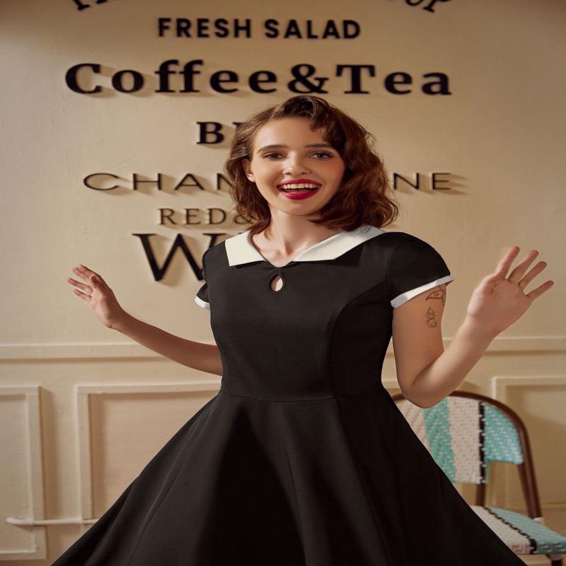 Black & White Keyhole Swing Dress