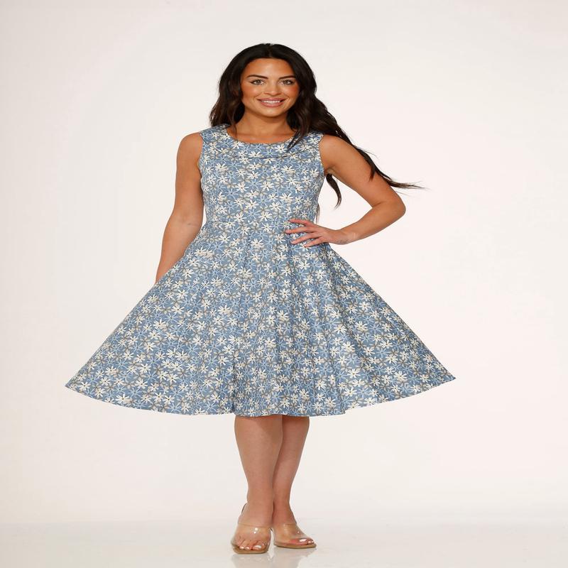 Blue Daisy Floral Swing Dress