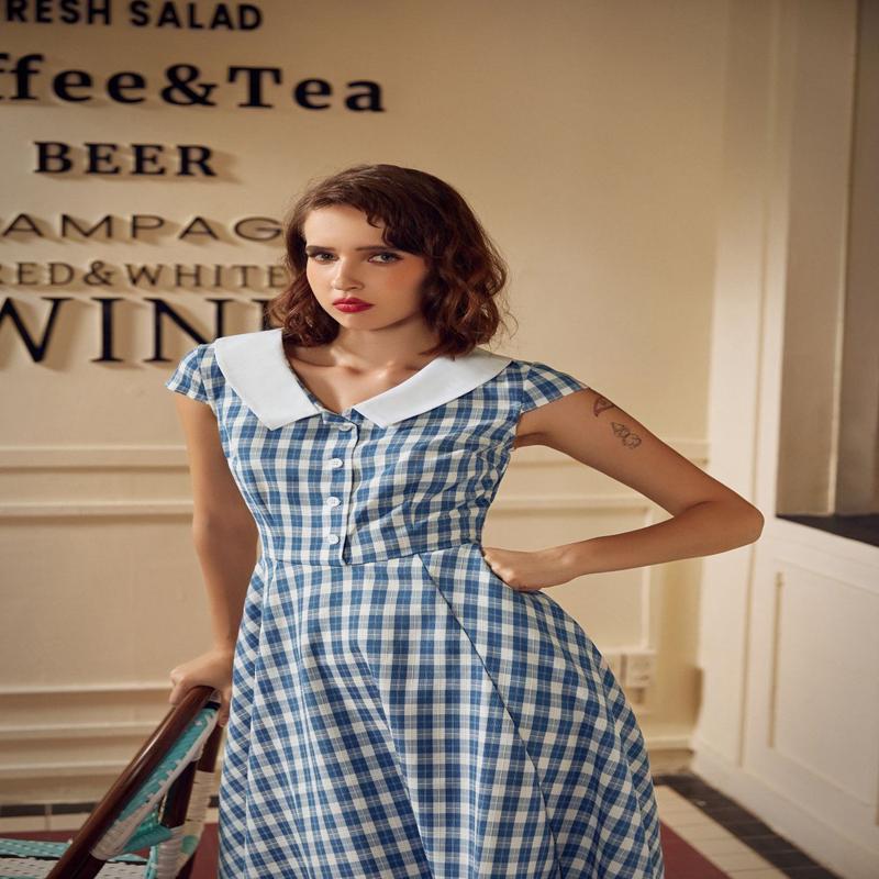 Blue Checker Swing Dress