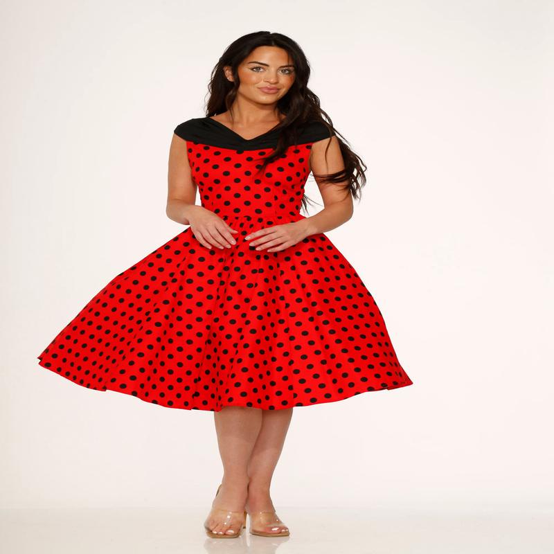 Red & Black Polka Dot Swing Dress