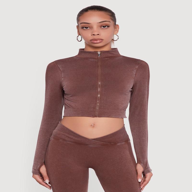 Seamless Acid Wash Cropped Track Jacket