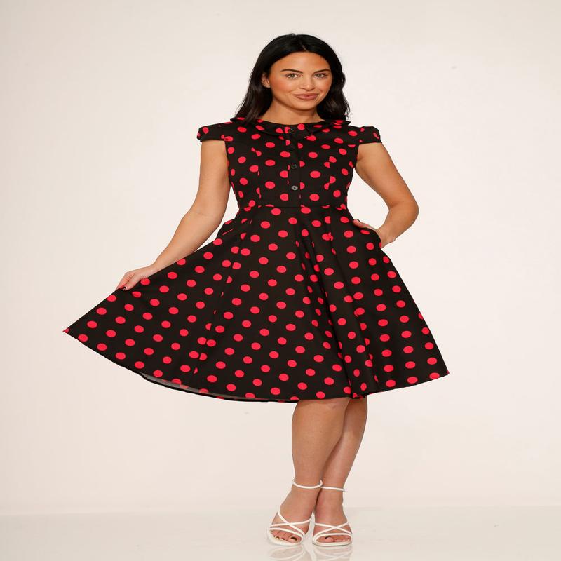 Black & Pink Polka Dot Swing Dress