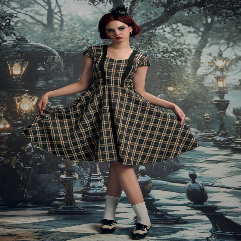 Black Plaid Swing Dress