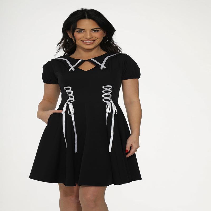 Black & White Trim Gothic Swing Dress