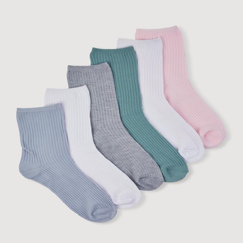 Ribbed Knit Crew Socks 6 Pack Size 4-10