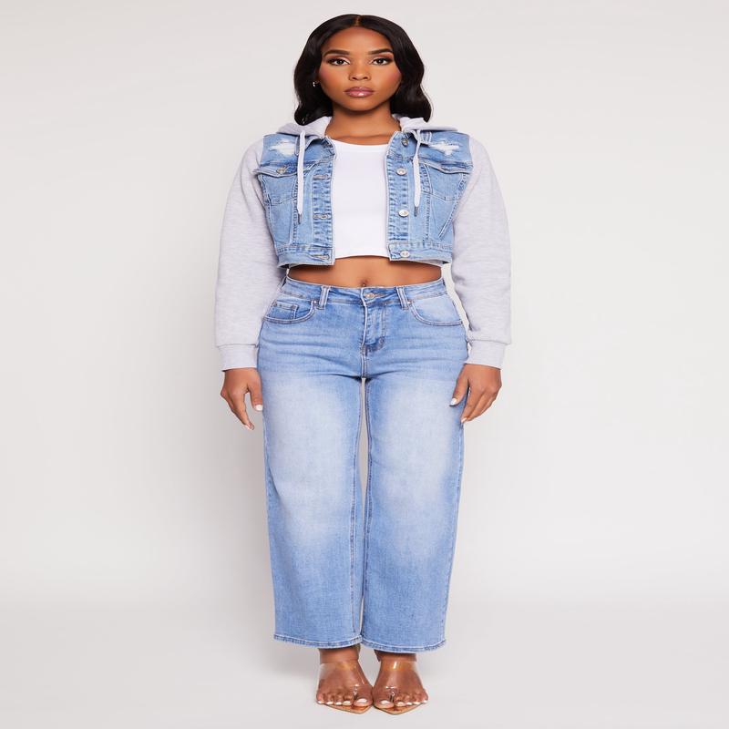 WAX Distressed Hooded Jean Jacket