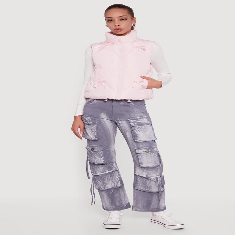 Almost Famous Quilted Puffer Vest with Bows