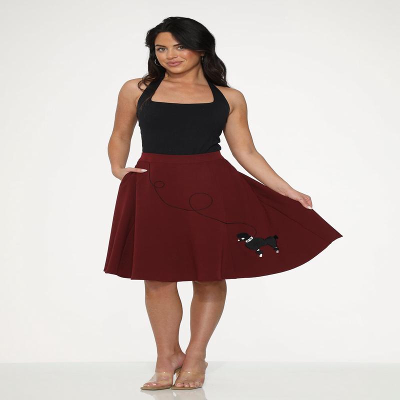Burgundy Black Embroidered Poodle Swing Skirt