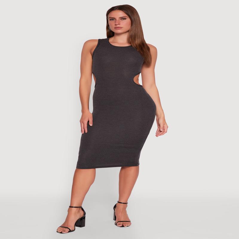 Chic Ribbed Knit Keyhole Back Midi Tank Dress