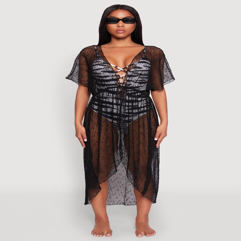 Popcorn Knit Tie Front Cover Up Kimono